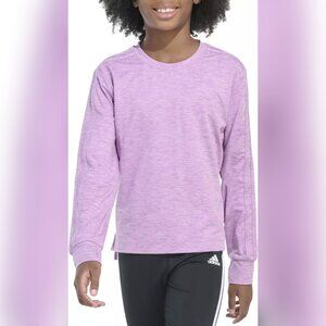 NWT Girls Adidas Purple Melange Long Sleeve  Relaxed fit Crewneck Training Tee